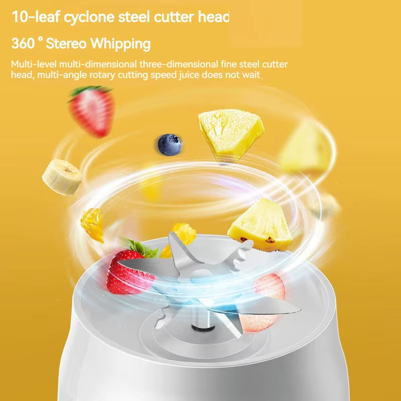Portable Wireless Blender Electric Fruit Juicer Machine for Orange Ice Crushing 10 Blades Auxiliary Food Machine 1500Ma Mixer