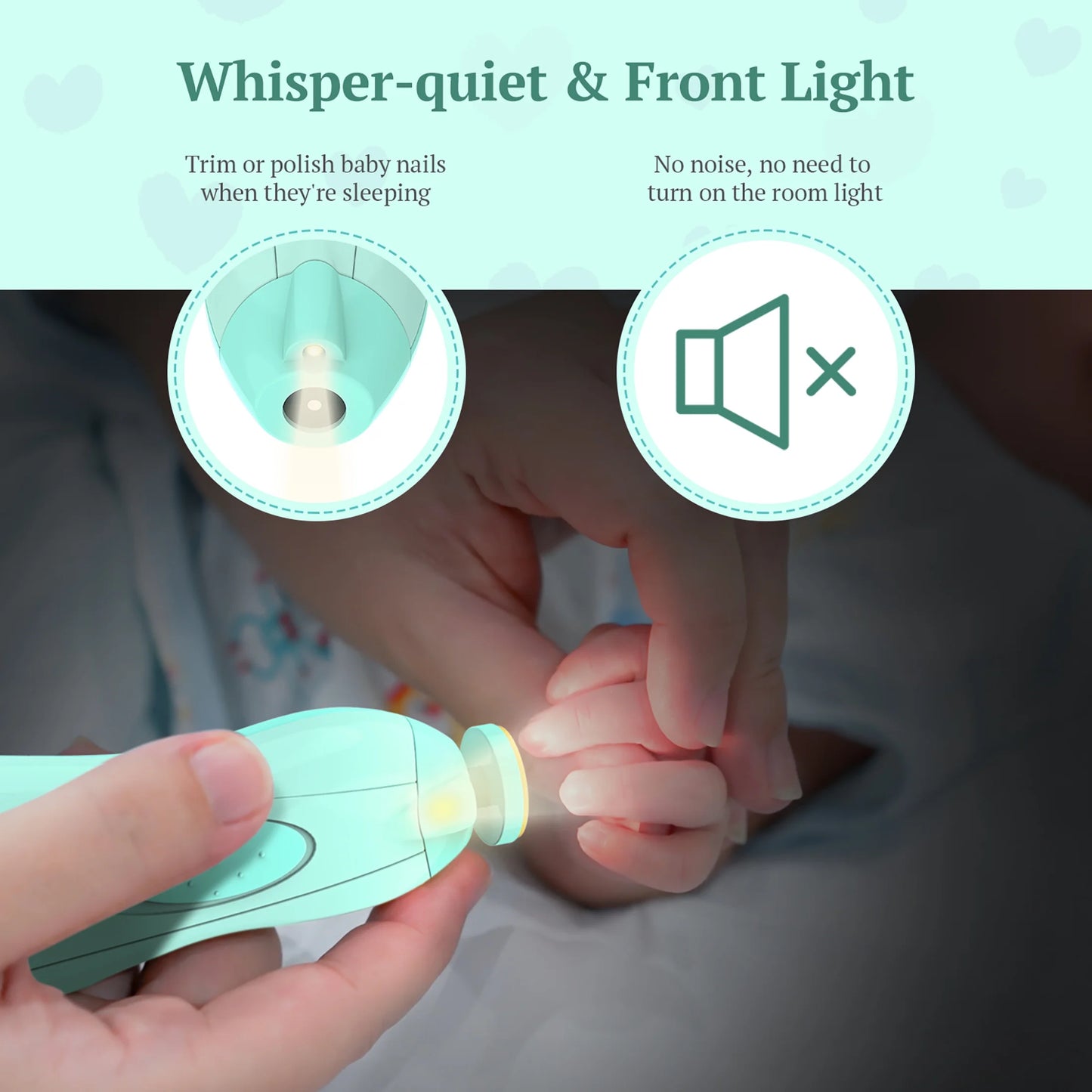 Baby Nail Clippers with Light, Electric Baby Nail Trimmer, Safe Baby Nail File for Newborn, Green