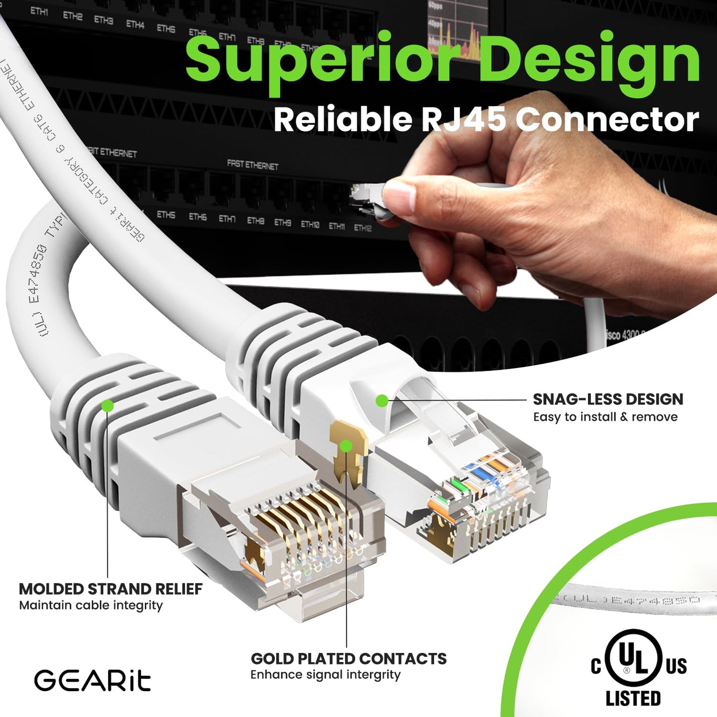 Cat 6 Ethernet Cable (24-Pack 7 Feet) Cat6 Network Patch, 10Gbps, RJ45, Snagless Cord, Gold-Plated Connectors, Internet for PC, TV, Tablet, Router, Printer, Servers, IT Data Center - White