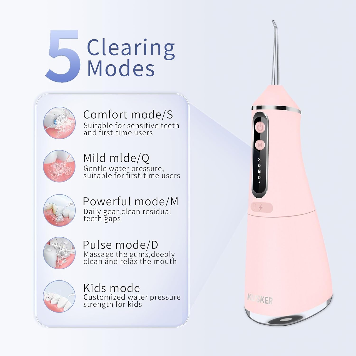 Water Dental Flosser Cordless,  500ML Portable Oral Irrigator for Teeth, 5 Modes and 4 Jet Tips, IPX7 Waterproof, Rechargeable for 30-Days Use, Home, Travel, Braces(Warm Pink)