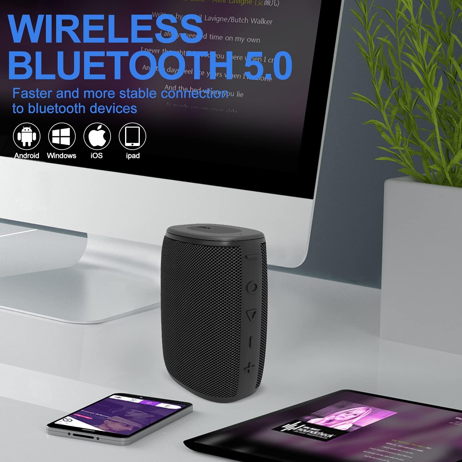 H3 Portable Wireless Speaker - Bluetooth 5.0 with Rich Bass HD Stereo Sound, IPX7 Waterproof, 15H Playtime, USB-C Charge, Shower Speaker, TWS Pairing for Home, Outdoors, Travel