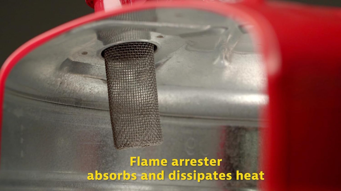 1 Gallon Type II Red Safety Gas Can for Gasoline with Flame Arrester, Self-Closing Lid, and 5/8" Flexible Metal Spout, Made in the USA, Galvanized Steel Flammable Storage Can, 7210120