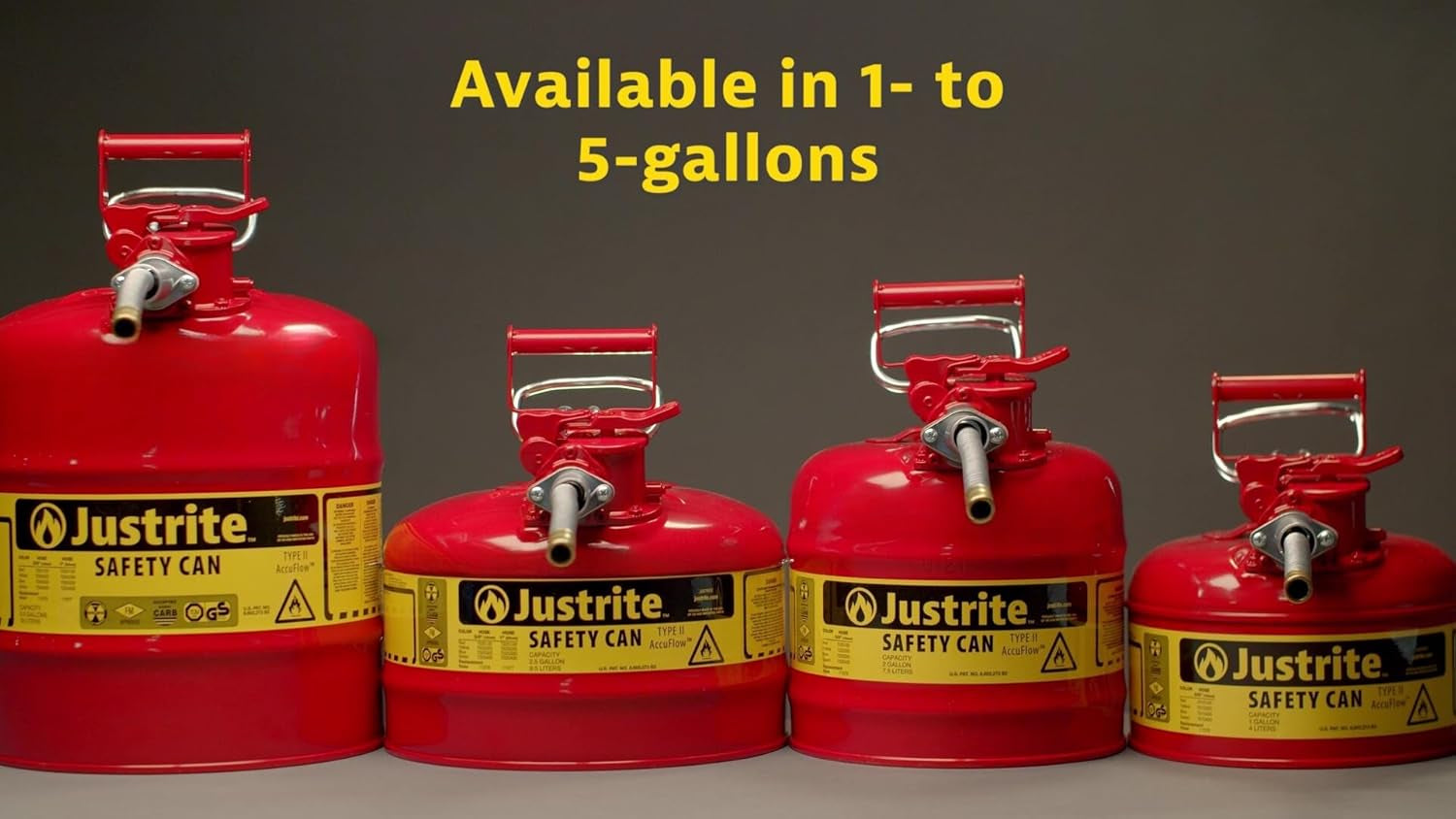 1 Gallon Type II Red Safety Gas Can for Gasoline with Flame Arrester, Self-Closing Lid, and 5/8" Flexible Metal Spout, Made in the USA, Galvanized Steel Flammable Storage Can, 7210120