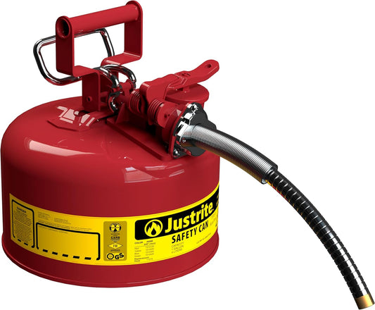 1 Gallon Type II Red Safety Gas Can for Gasoline with Flame Arrester, Self-Closing Lid, and 5/8" Flexible Metal Spout, Made in the USA, Galvanized Steel Flammable Storage Can, 7210120