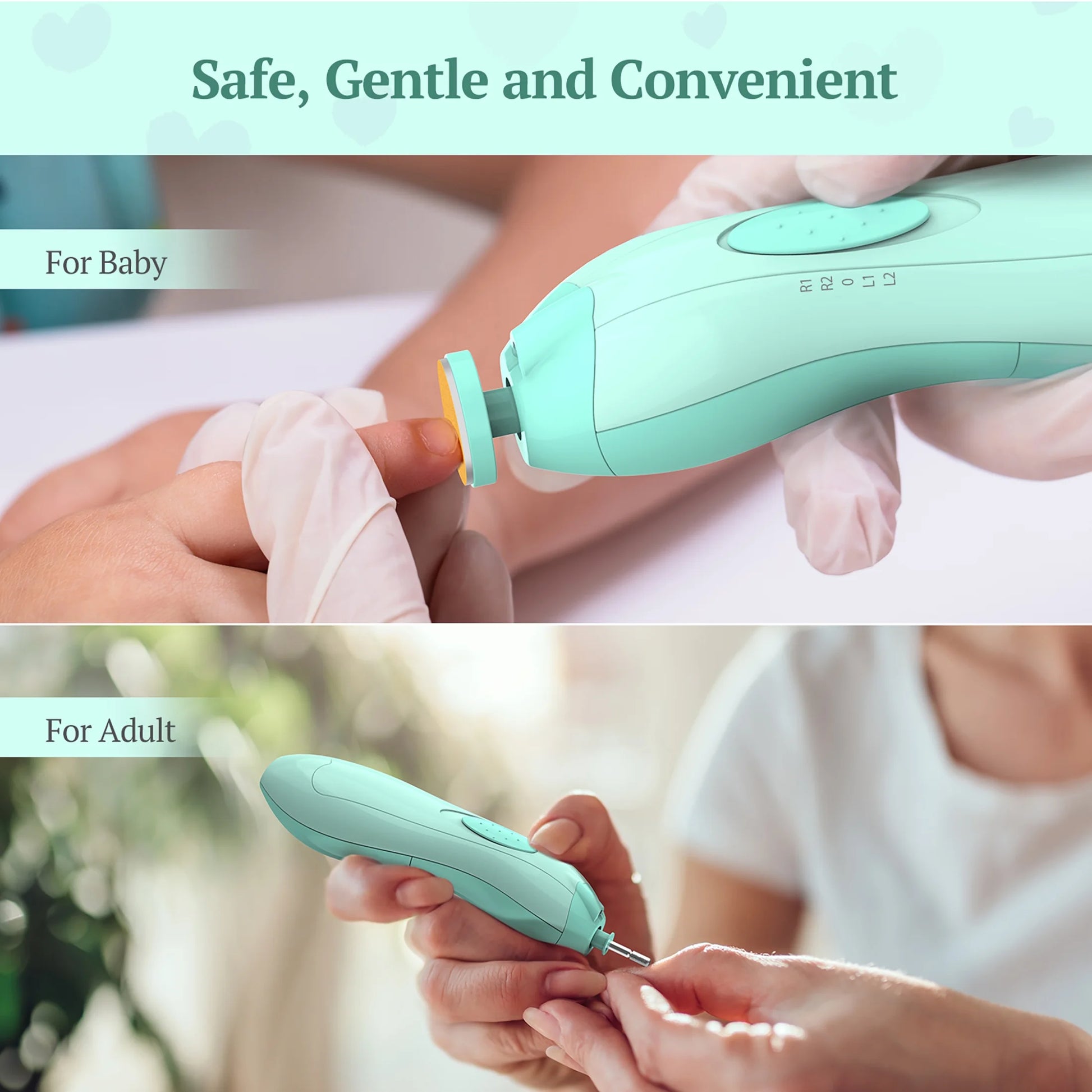 Baby Nail Clippers with Light, Electric Baby Nail Trimmer, Safe Baby Nail File for Newborn, Green