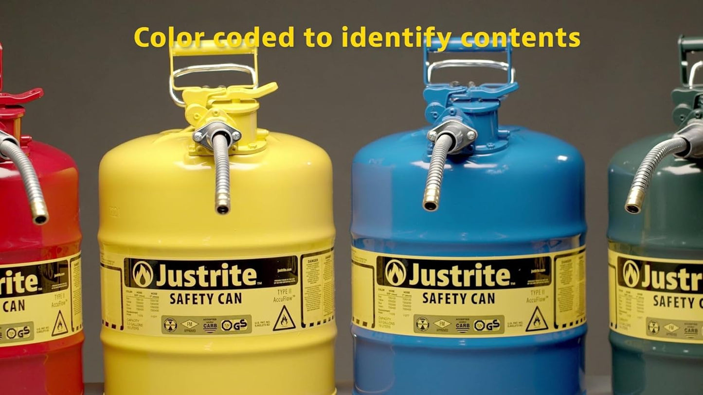1 Gallon Type II Red Safety Gas Can for Gasoline with Flame Arrester, Self-Closing Lid, and 5/8" Flexible Metal Spout, Made in the USA, Galvanized Steel Flammable Storage Can, 7210120