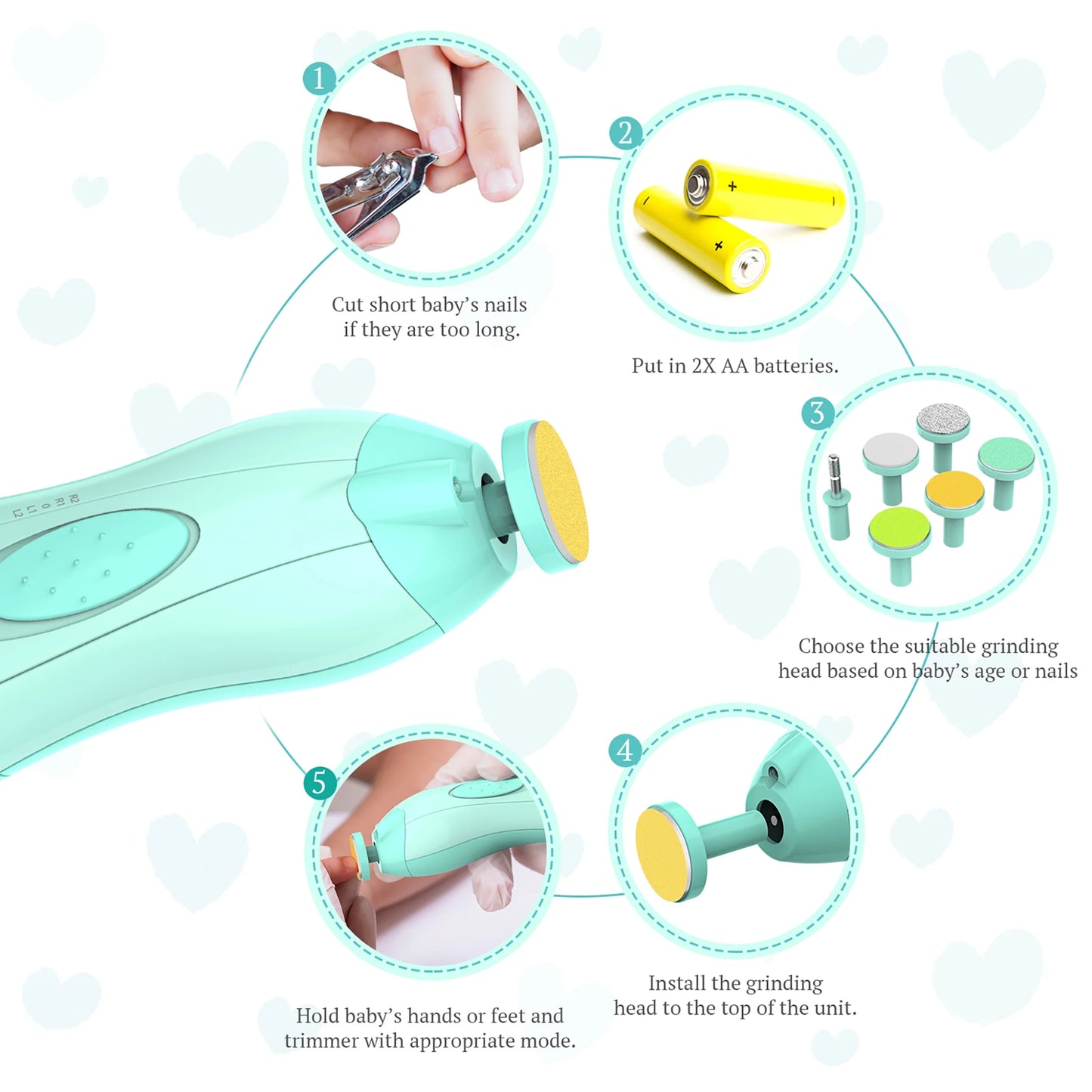 Baby Nail Clippers with Light, Electric Baby Nail Trimmer, Safe Baby Nail File for Newborn, Green