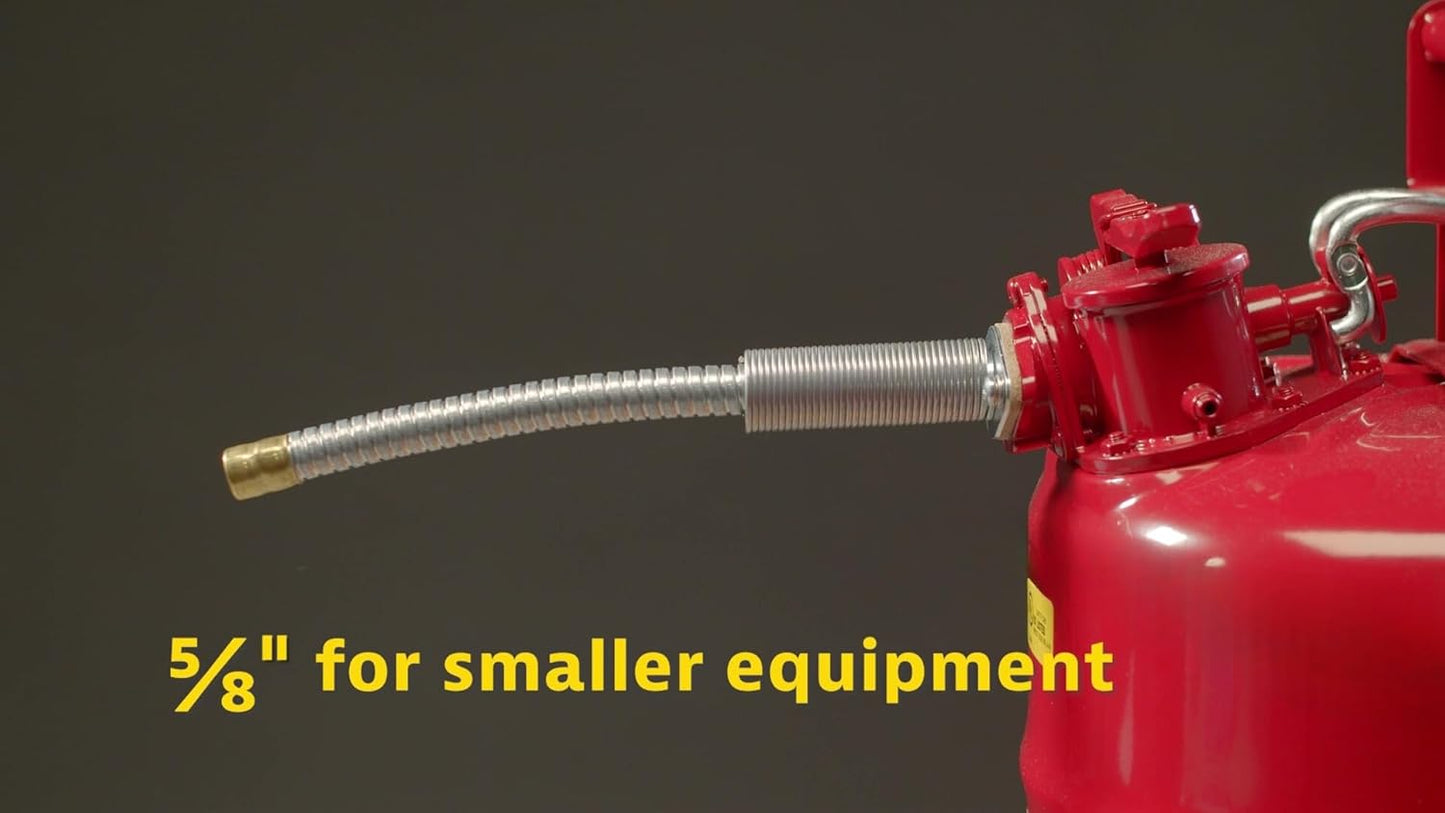 1 Gallon Type II Red Safety Gas Can for Gasoline with Flame Arrester, Self-Closing Lid, and 5/8" Flexible Metal Spout, Made in the USA, Galvanized Steel Flammable Storage Can, 7210120