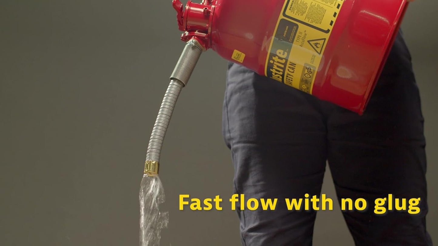 1 Gallon Type II Red Safety Gas Can for Gasoline with Flame Arrester, Self-Closing Lid, and 5/8" Flexible Metal Spout, Made in the USA, Galvanized Steel Flammable Storage Can, 7210120
