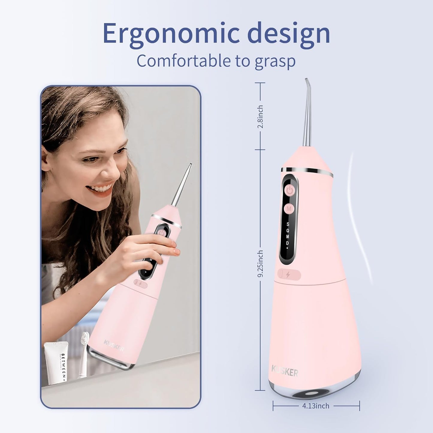 Water Dental Flosser Cordless,  500ML Portable Oral Irrigator for Teeth, 5 Modes and 4 Jet Tips, IPX7 Waterproof, Rechargeable for 30-Days Use, Home, Travel, Braces(Warm Pink)